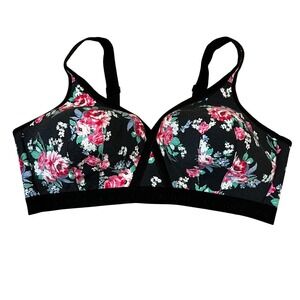 Cacique Black Floral Lightly Lined No-Wire Bra 44DD Plus Size Intimates